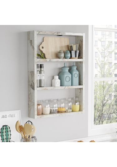 Robinhome Robin Home Marla 3'Lü Duvar Rafı Mutfak Banyo Rafı Mermer Ma1-Ef
