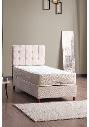 Bengü Tek Kişilik Baza Başlık Yatak Seti Krem 90 190