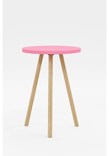 İntergo Yuvarlak Ahşap Ayaklı Tekli Zigon Yan Sehpa Pembe