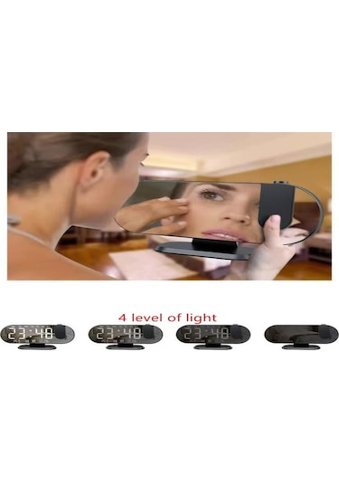 Youtek Siyah Kasa Beyaz Işıklı Dijital Projeksiyon Saat, Led Ekranlı Sicaklık-nem Gösterici, Ayna Yüzeyli Elektrikli Saat Diğer