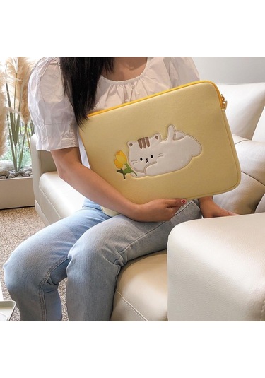 Xindoker 15 İnç Kedi Ve Lale Desenli Stylish Cihaz Koruyucu Laptop Tablet İç Çantası Diğer