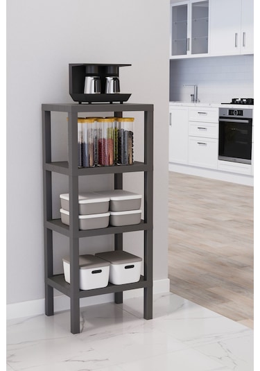 Ombeg Dekoratif 4 Katlı Plastik Çok Amaçlı Banyo Düzenleyici Saksılık Kitaplık Antrasit Gri