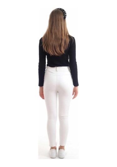 Munn Collection Beyaz Taş İşlemeli Deri Tayt Beyaz