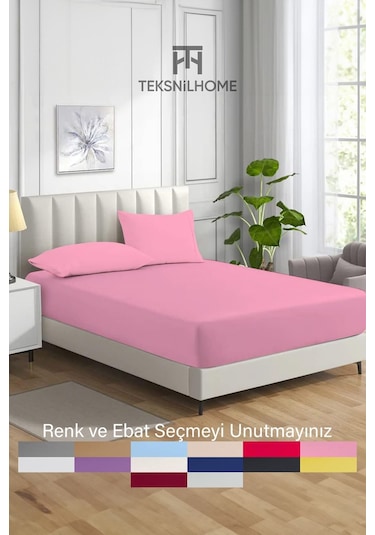 Ranforce Pembe Pamuklu Tek / Çift Kişilik Battal Tam Kenar Lastikli Çarşaf 14 Renk Fıtted Pembe