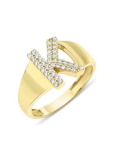 Fiyonk Kuyumculuk 14 Ayar Altın Taşlı K Harfli Yüzük 001