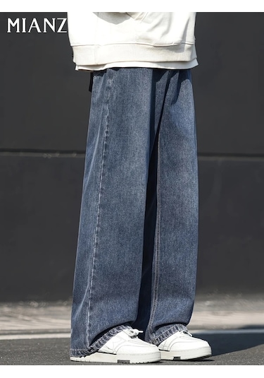 Willowhaven Gri Mavi Xl Erkek Hafif Yıkama Bol Kesim Düz Paça Orta Esnek Bel & Düğme Jeans Gri Mavi