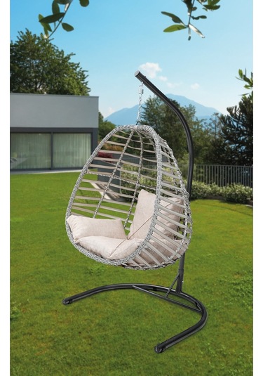 Tu Tienda Rattan Tek Kişilik Bahçe Balkon Ev Salıncağı,beyaz Krem 2