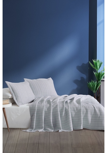 Elart Stripe Yatak Örtüsü Çift Kişilik Gri