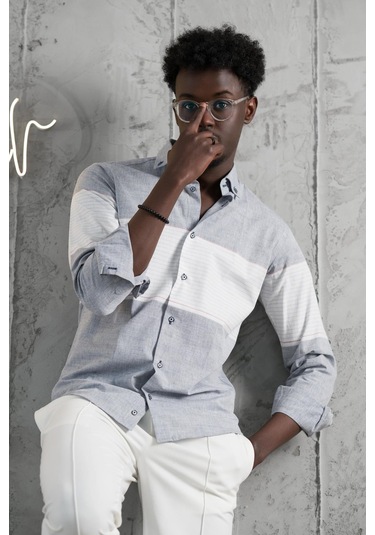 Advante Panolu Yaka Düğmeli Pamuklu Slimfit Yazlık Gömlek Antrasit