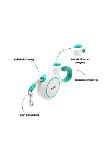 Budibu Makaralı Otomatik Geri Çekilebilen Kedi Köpek Gezdirme Tasması S Max 15 KG
