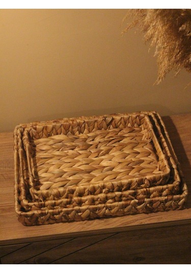 3lü Hasır Su Sümbülü Dikdörtgen Tepsi Diğer