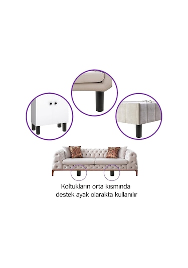 4 Adet Silindir Destek Ayağı 12 Cm Siyah Gizli Ayak Mobilya Kanepe Baza Koltuk Dolap Sehpa Tv Ünitesi Ayağı