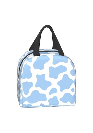 Kadınlar İçin Yalıtımlı Öğle Yemeği Çantası, Soğutucu Çanta Yeniden Kullanılabilir Öğle Yemeği Kutusu Kabı İş Ofis Seyahat Piknik Açık Mavi İnek Hayvan Açık Mavi İnek Hayvan Mutlu --