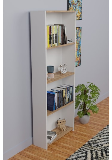 5katlı Kitaplık Arkalıklı Geniş Raf Kütüphane 170cm Beyaz - A.çam