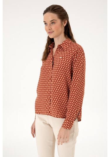 U.s. Polo Assn. Kadın Somon Gömlek Desenli 50317243-vr047 Somon