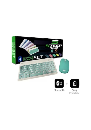 Steep Solid Magic Yeşil Şarjlı Bluetooth Klavye Mouse Set Optik