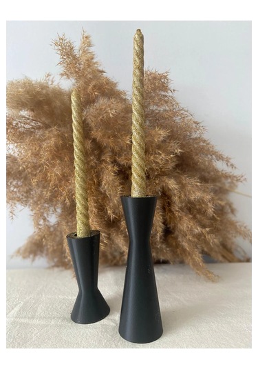 2 Li Modern Siyah Mumluk Seti Dekoratif Şamdan Takımı