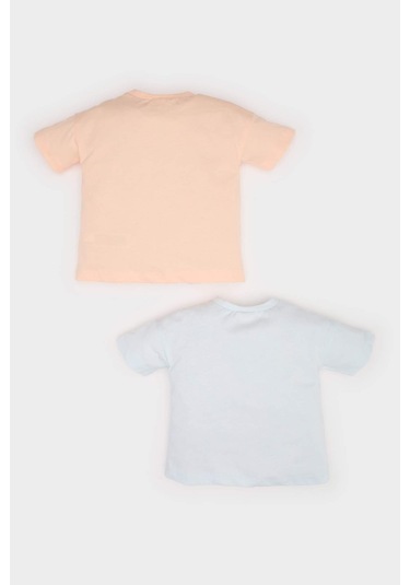 DeFacto Erkek Bebek Yenidoğan Bisiklet Yaka Baskılı Penye 2'li Kısa Kollu Tişört E8232A525SMBE362