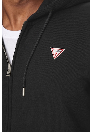 Guess Erkek Gj İnce Fermuar Kapüşonlu Sweatshirt - Siyah Siyah