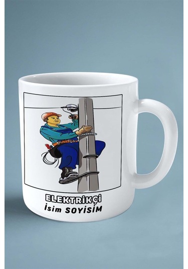Elektrikçi Elektrik Meslek Baskılı Kupa Bardak Çift Taraflı Baskı Kişiye Özel Model 1 Çok Renkli