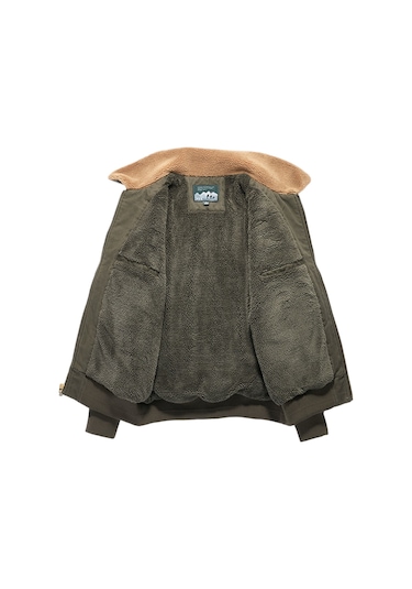 Kışlık Kadife Kalın Sıcak Çok Cepli Erkek Ceketi Haki