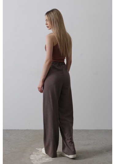 Ge Ticaret Beli Yarım Lastikli Palazzo Pantolon - Kahve Kahve