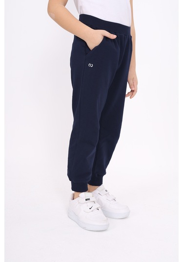Kız Çocuk Baskılı Beli Paçası Ribanalı Cepli Basic Jogger Eşofman Altı 2 İplik Lacivert