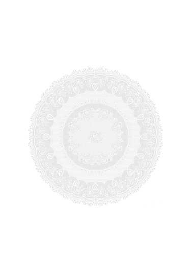 Mufunye Vintage Çiçek Desenli Makinede Yıkanabilir Yuvarlak Masa Örtüsü - 180x180cm Beyaz Beyaz