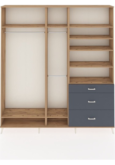 Arges Dolap 9 Raflı 3 Çekmeceli 3 Askılı 220x30x243 Çam-çam/antrasit Atlas Çam/antrasıt