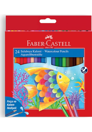 Faber-Castell Karton Kutu Sulu Boya Kalemi, 24 Renk, Suda Çözünebilir, Fırça ve Kalem Hediyeli