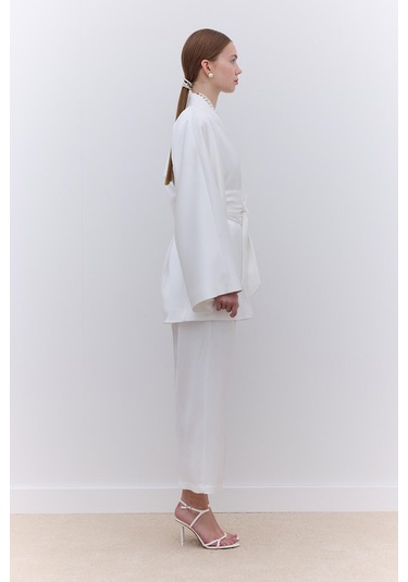 Manuka Saten Kemerli Kimono Ekru