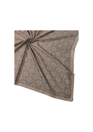 Ebruli Pamuklu Etnik Desenli Soft Eşarp 90x90 Cm Vizon