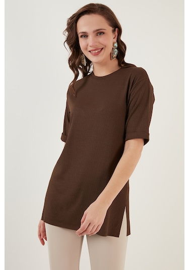 Lela Oversize Bisiklet Yaka Yırtmaç Detaylı Bayan Bluz 5863683 Kahve Lela Oversize Bisiklet Yaka Yırtmaç Detaylı Bayan Bluz 5863683 Kahve