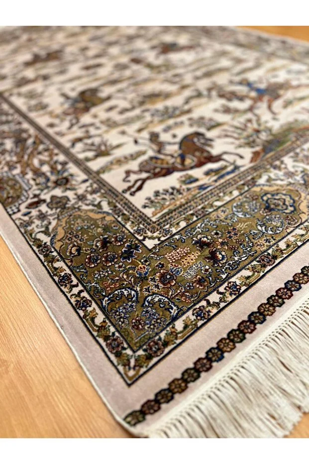 Mevlana Bazaar Şehname Motifli 120 X 180 Cm İpek Halı Bej