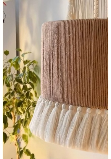 Aydınlatma Bohem Jüt Dolama Makrome Püsküllü Davul Avize Çok Renkli