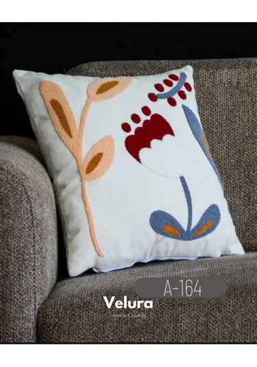 Dekoratif Kırlent & Pinterest Kırlent & Keten Kumaş - Nakış İşleme & A164 Turuncu - Beyaz