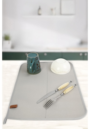 Basic Bulaşık Kurutma Matı 46x36 cm Kurulama Bezi Kurutma Örtüsü Tezgah Üstü Gri