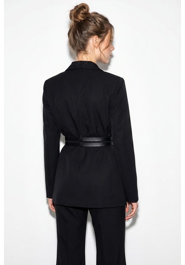 Shade Kadın Astarlı Çift Kemer Detaylı Klasik Blazer Ceket 8151 60286140 - Siyah