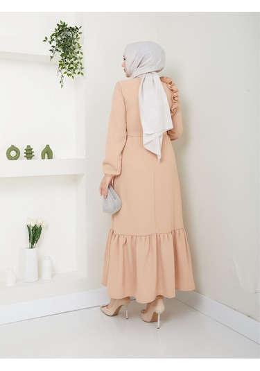 Krep Kumaş Omuz Fırfırlı Elbise 001