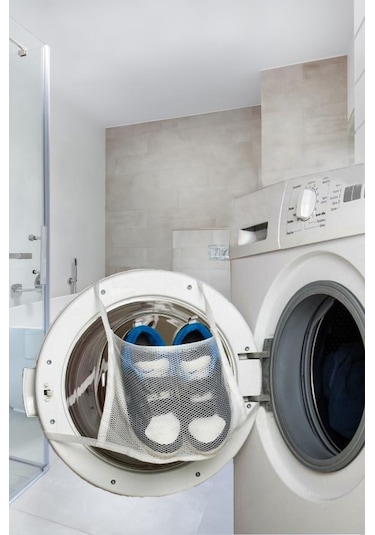 Ayakkabı Yıkama Filesi Kapak Bağlamalı Çamaşır Ayakkabı Filesi Beyaz