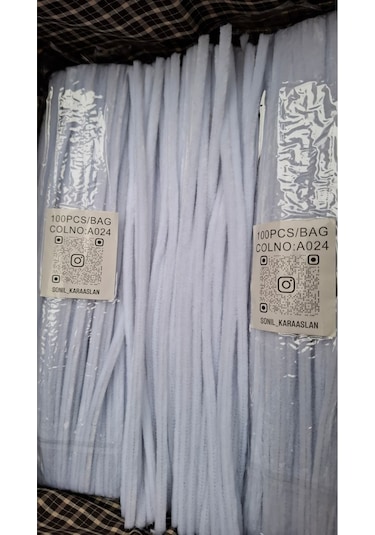 A024 Beyaz Şönil Dıy Tüylü Hobi Çubuğu - 100'lü Paket Chenille