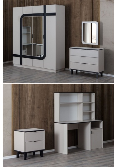 Bali Genç Odası Takımı - 4 Kapaklı Dolap, Çalışma Masası, Şifonyer, Komodin Çok Renkli