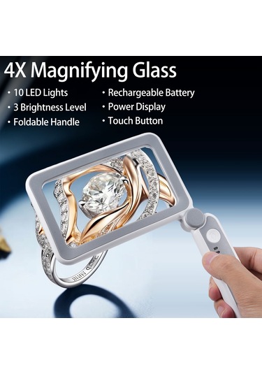 Fosenze Usb Şarjlı 4x Büyütücü - 10 Led Beyaz Işık, 3 Işık Seviyesi, Pil Göstergesi, Dokunmatik Anahtar, Gri-beyaz Katlanabilir Çok Renkli