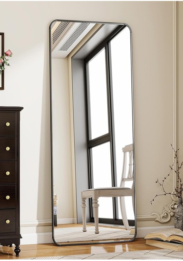 Pera 140x55 Yuvarlak Köşeli Yer Aynası Ayaklı, Asılı, Duvara Yaslı, Yatak Odası, Giyinme Odası Siyah