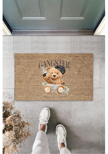 Dijital Gangster Ayıcık Bej Kapı Paspası Dış Mekan Paspas K-3193