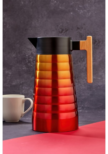 Cooker Ckr2097 2 L Çift Katmanlı Paslanmaz Çelik Termos Bambu Saplı - 12 Saat Sıcak 24 Saat Soğuk Piknik, Ofis, Otel, Kafe, Okul Krmızı-sarı