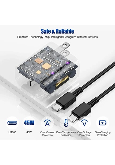 Samsung Uyumlu İçin 45w Hızlı Şarj Usb C Şarj Pd Hızlı Şarj 3.0 Duvar Şarj İçin Galaxy Eu 1m And Cable