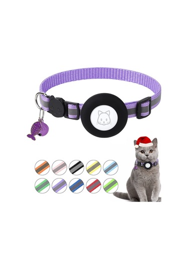 Geekyou Kedi Airtag Takipçi Korumalı Kolyeli Yansıtıcı Askı, Pembe, Zil Ve Balık Kemiği Desenli Taç