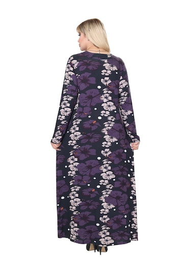 Melsay Butik Mor Gelincik Desen Uzun Kollu Kadın Tesettür Elbise Mor