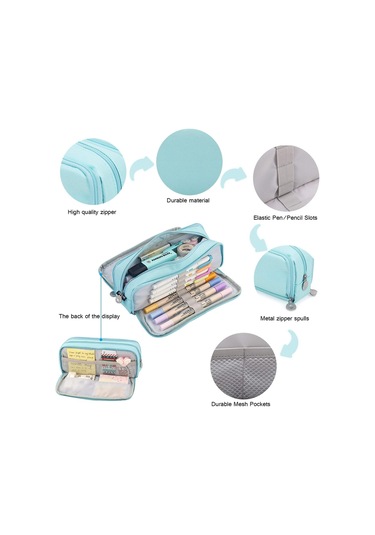 Büyük Kapasiteli Kalem Kutusu, 3 Bölmeli Kalem Kutusu, Kalem Saklama Çantası, Okul İçin, Kadınlar, Erkekler, Kız Ve Erkek Çocuklar İçin Açık Mavi Th